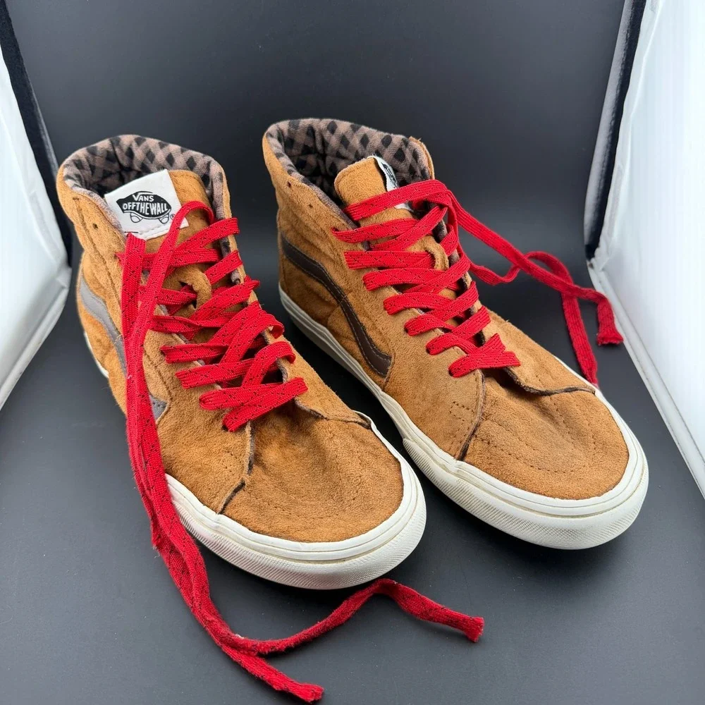 Vans Sk8-Hi Unisex M7.5/W9 Skateboard Shoes Orange Brown Pig Suede Sneakers